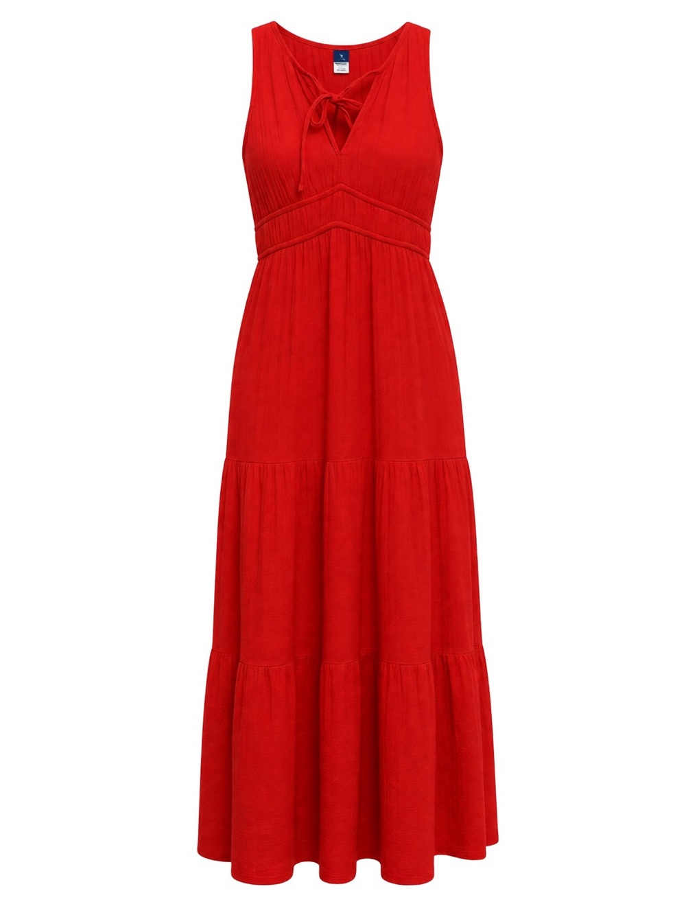 NWT Old Navy Red Crinkle Gauze Tiered Maxi Dress Boho Tie Neck Smockes | S